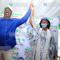 Raila Odinga together with Narc Kenya leader Martha Karua