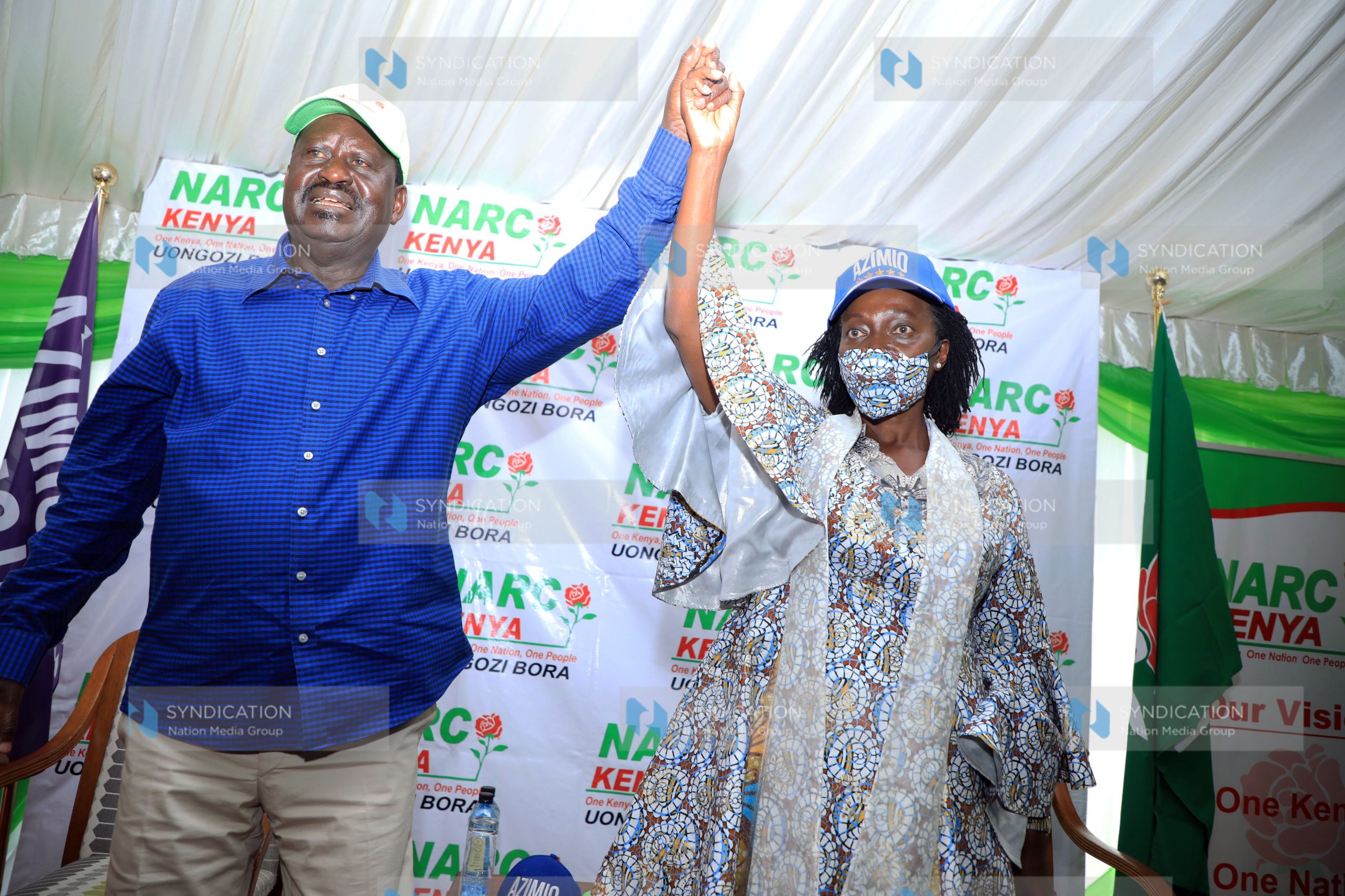Raila Odinga together with Narc Kenya leader Martha Karua