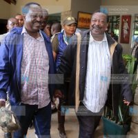 Raila Odinga and Musalia Mudavadi are welcomed at Maanzoni Lodge