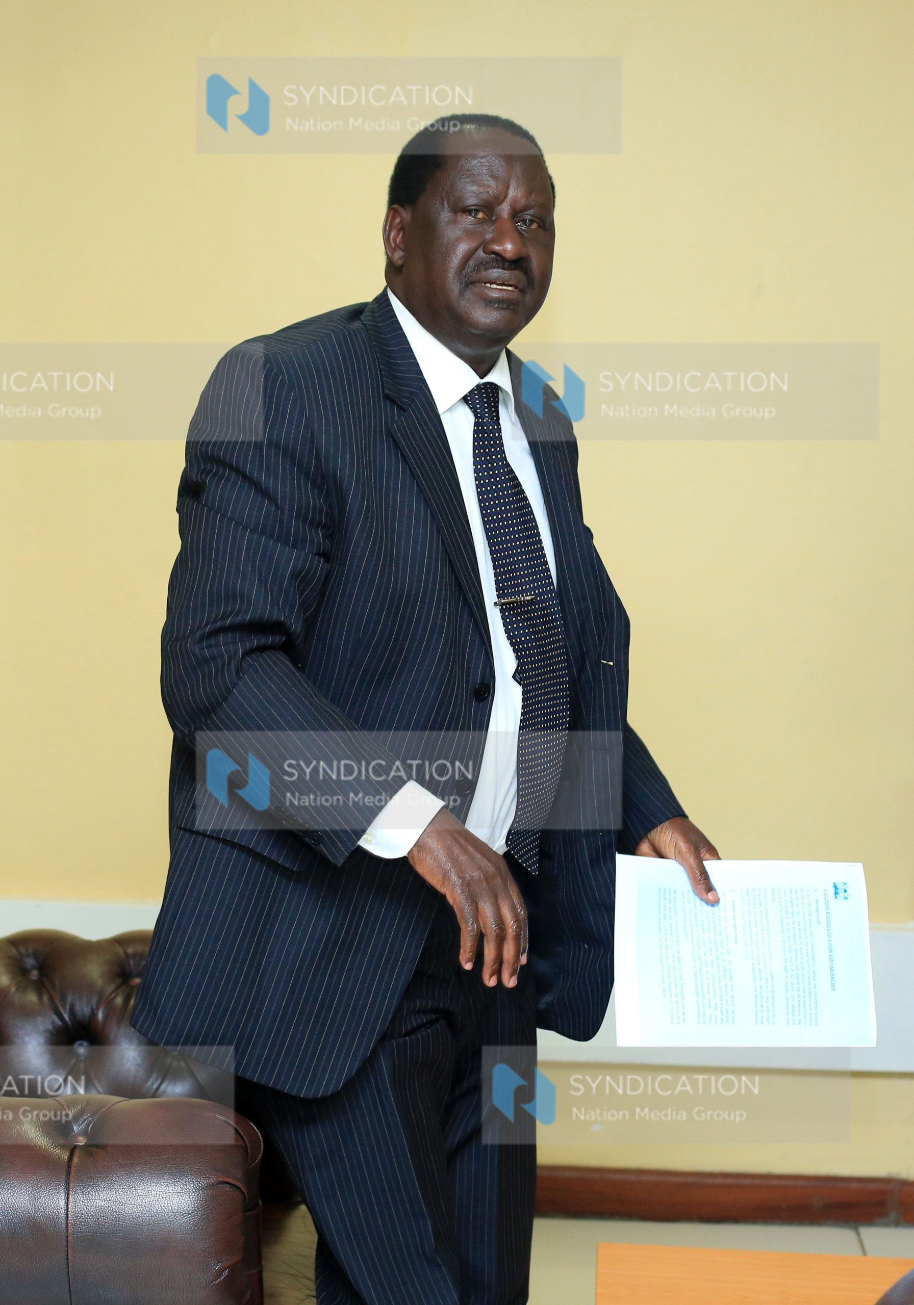 Opposition chief Raila Odinga during an interview at his office