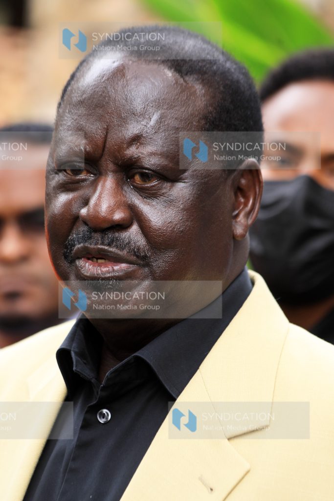 ODM leader Raila Odinga addressing the press at Serena hotel