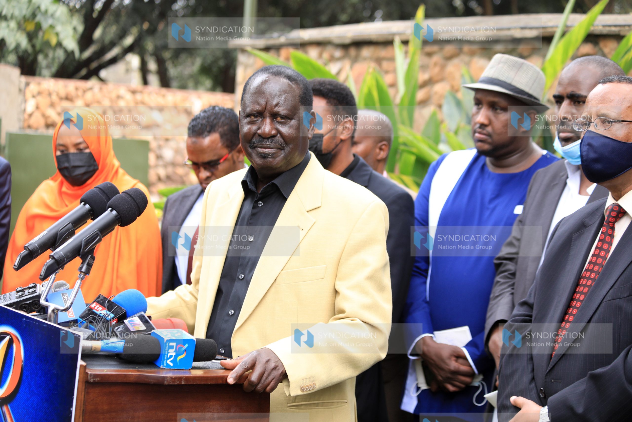 ODM leader Raila Odinga addresses the press at Serena Hotel
