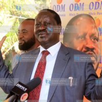 ODM leader Raila Odinga (right) and his deputy Ali Hassan Joho at Orange house