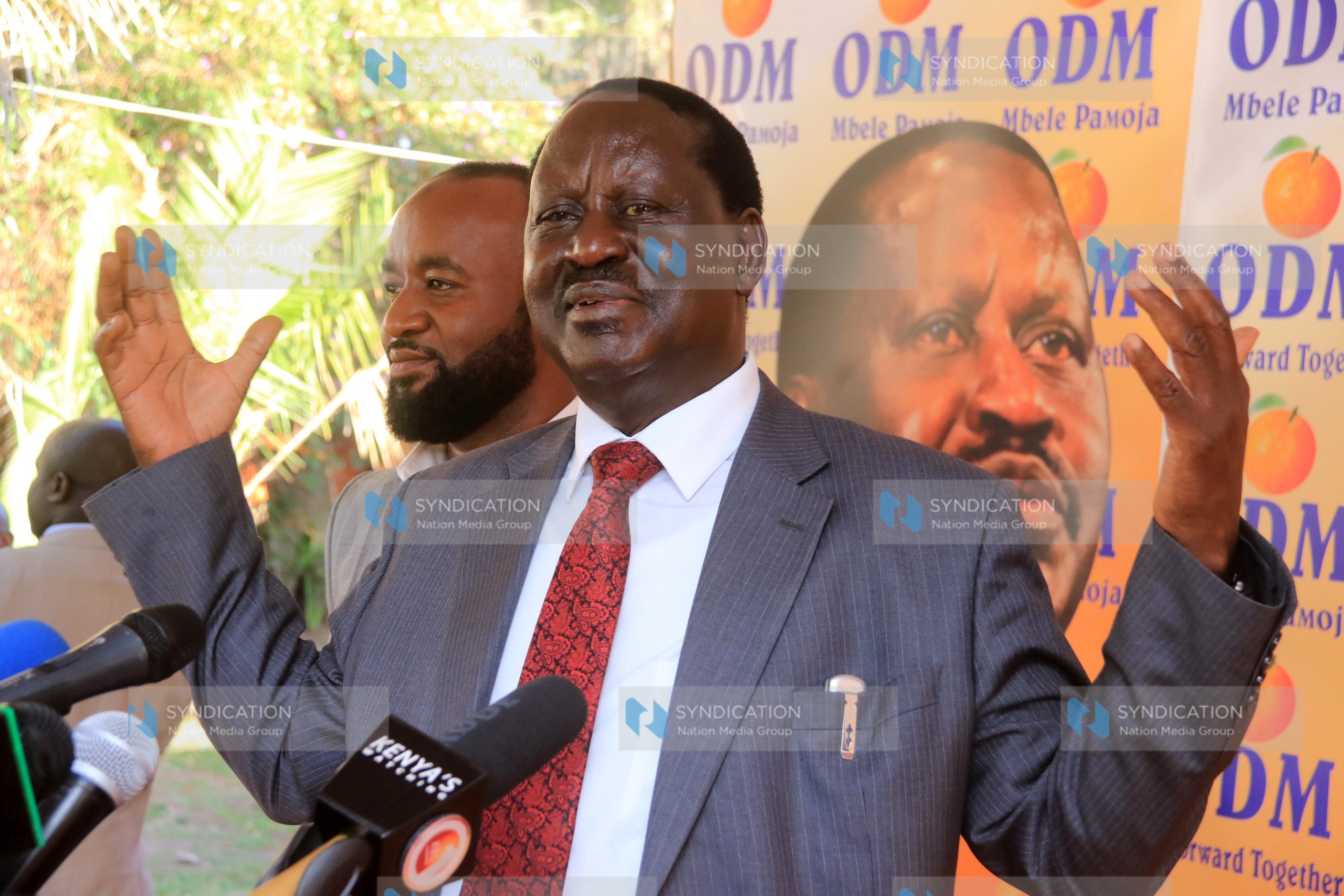 ODM leader Raila Odinga (right) and his deputy Ali Hassan Joho at Orange house