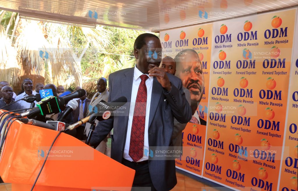 ODM leader Raila Odinga (right) and his deputy Ali Hassan Joho at Orange house