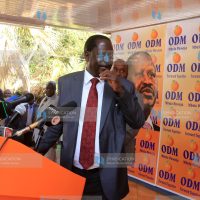 ODM leader Raila Odinga (right) and his deputy Ali Hassan Joho at Orange house