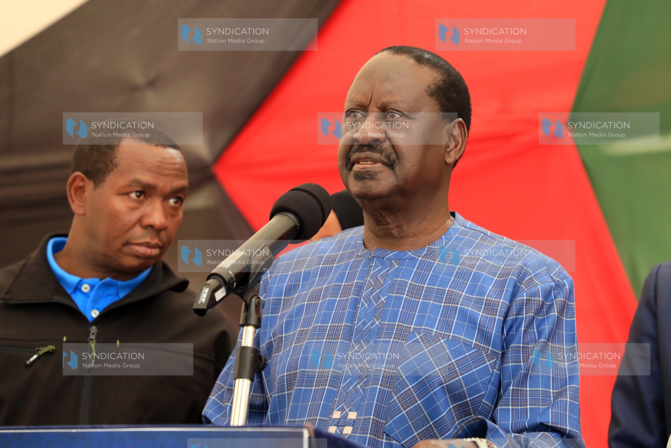 Azimio La Umoja Coalition Leader Raila Odinga addresses the media