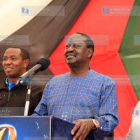 Azimio La Umoja Coalition Leader Raila Odinga addresses the media