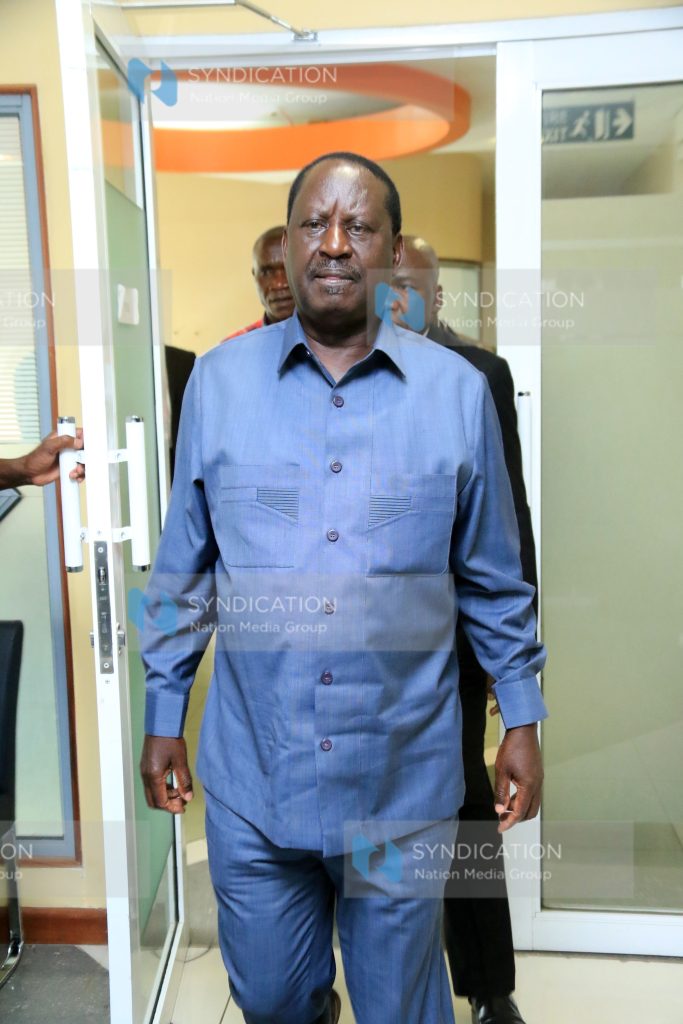Raila Odinga walks in at his Capitol Hill offices