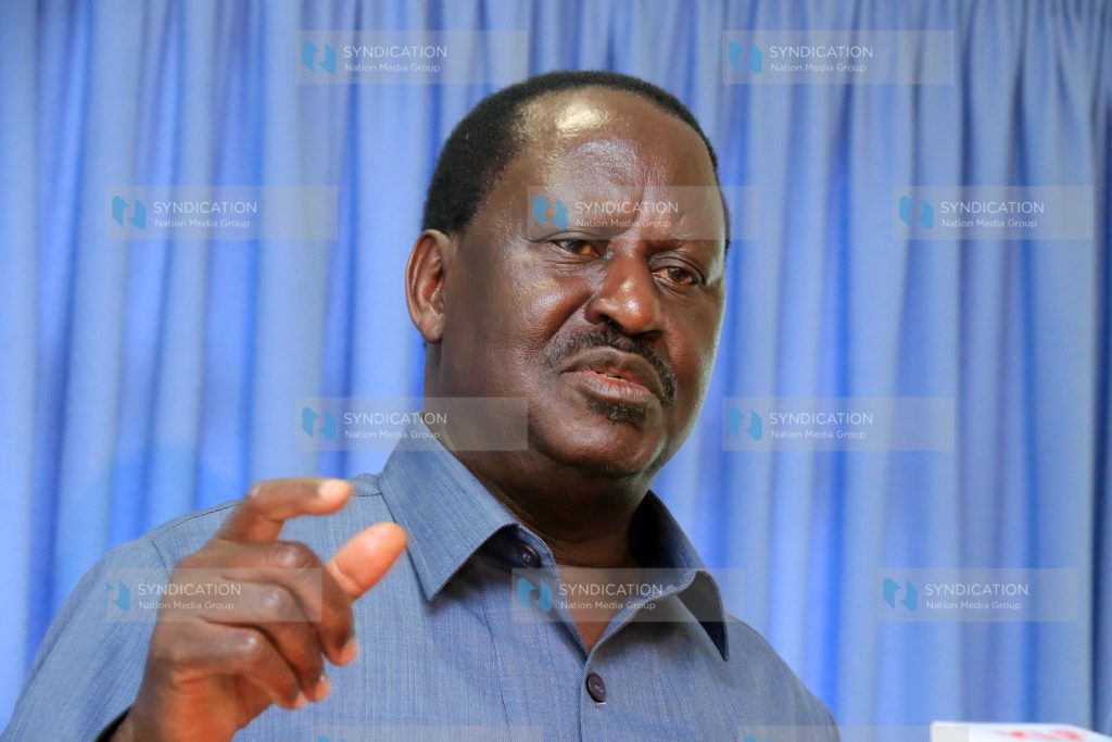 ODM leader Raila Odinga addresses the press
