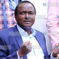 CORD leader Kalonzo Musyoka addressing the media at his offices