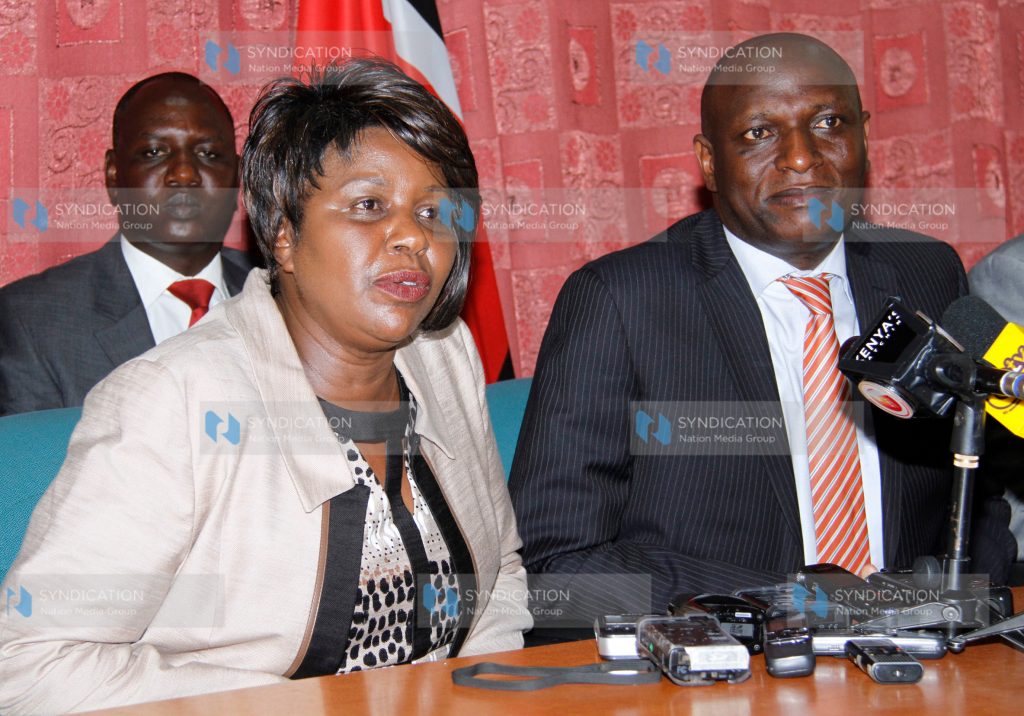 National Assembly Deputy Speaker Joyce Laboso (left) and Kericho Senator Charles Keter