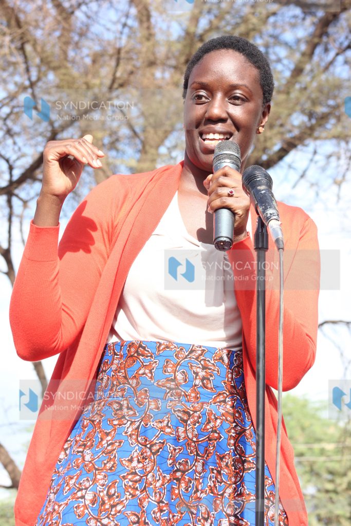 Ms. Rosemary Odinga speaks to residents of Marigat Town in Baringo County during an ODM rally