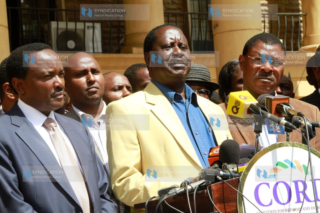CORD leaders Raila Odinga, Kalonzo Musyoka, and Moses Wetangula