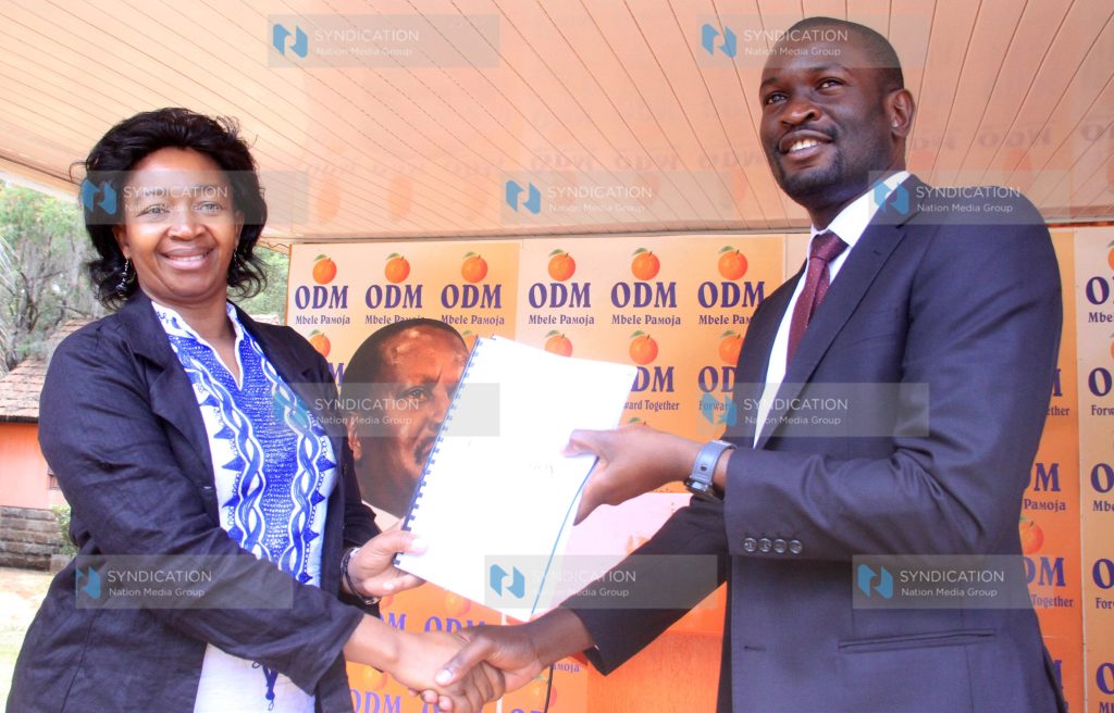 ODM Secretary General Mr. Edwin Sifuna at Orange house when he took over as the Secretary General from the outgoing Acting Secretary General Dr. Agnes Zani