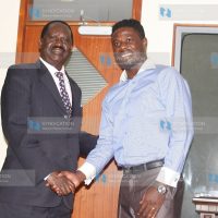 Former Prime Minister Raila Odinga hosts footballer Allan Wanga