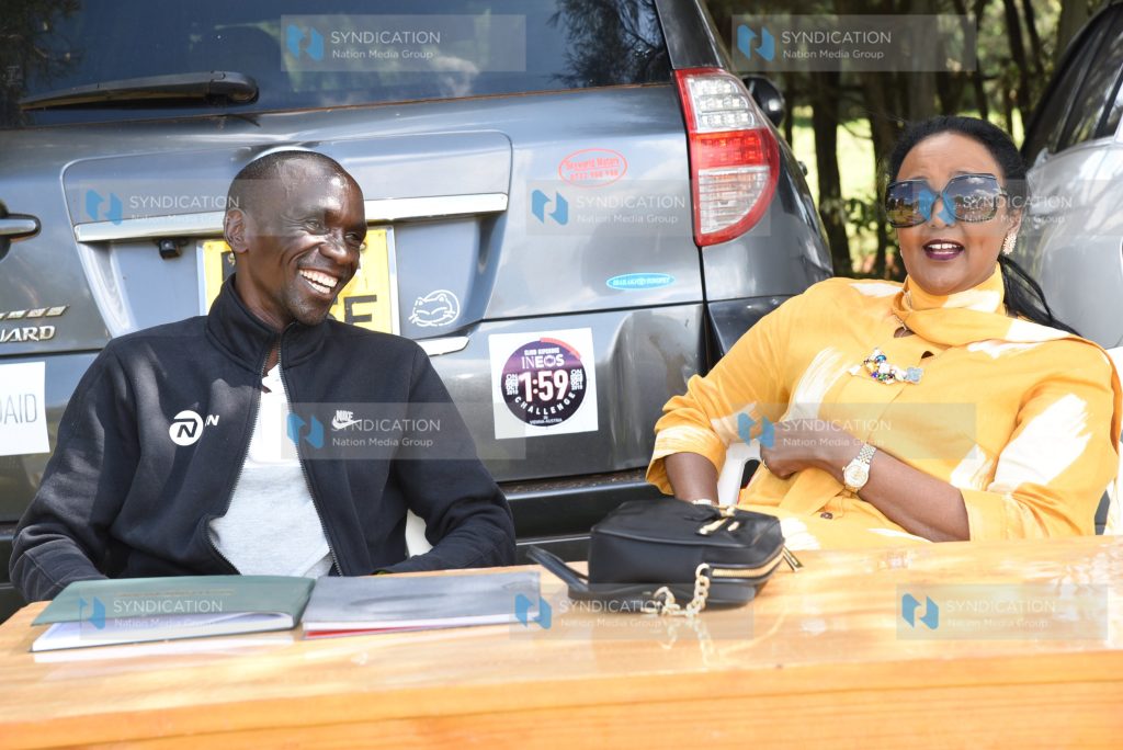 Sports Cabinet Secretary Amina Mohammed and World Marathon Record Holder, Eliud Kipchoge