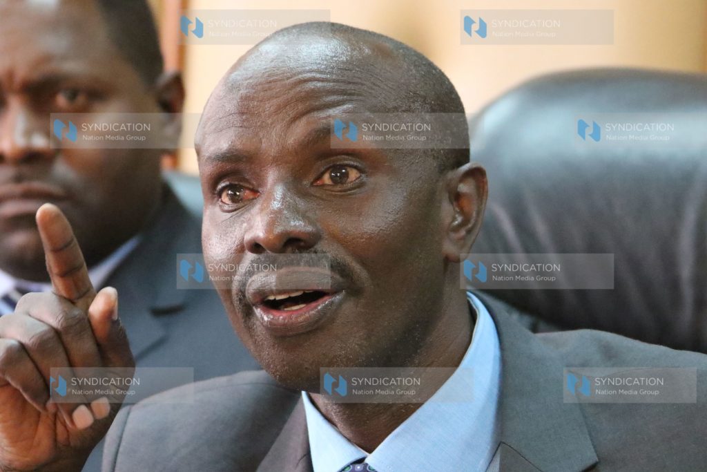 TUC-Ke leaders secretary general Wilson Sossion addresses the media
