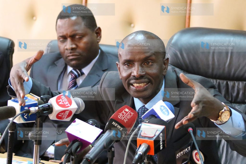 TUC-Ke leaders secretary general Wilson Sossion addresses the media