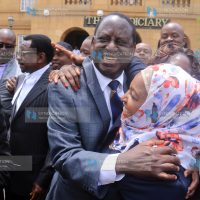 Nasa leaders led by Raila Odinga celebrate with their supporters in the streets of Nairobi