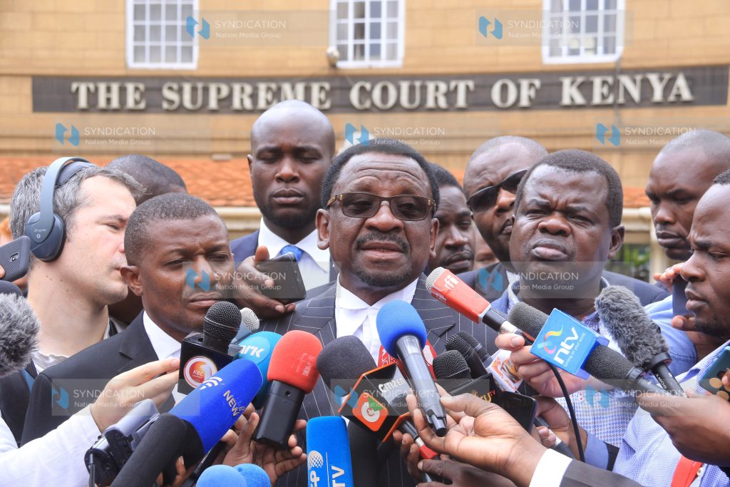 Lawyer James Orengo for Nasa address the media at supreme court