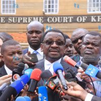 Lawyer James Orengo for Nasa address the media at supreme court