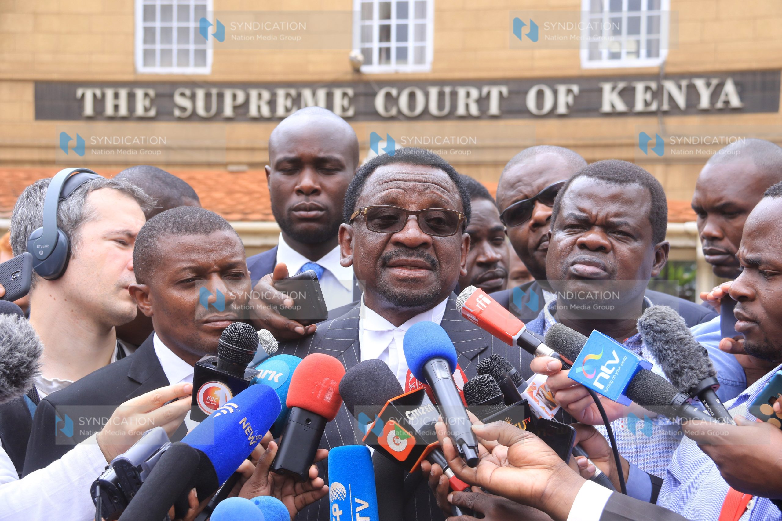 Lawyer James Orengo for Nasa address the media at supreme court