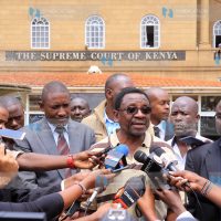 Nasa lawyer James Orengo addresses the media outside the Supreme Court