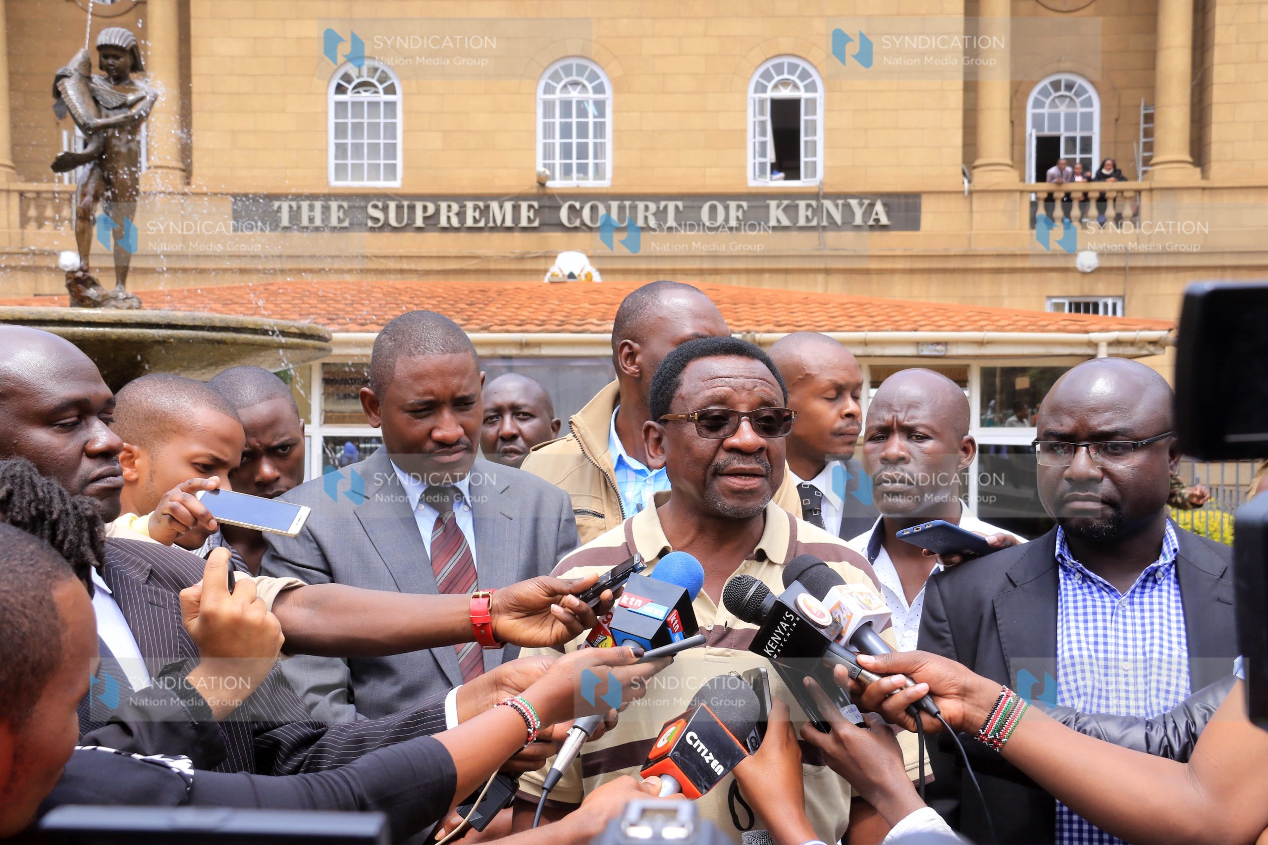 Nasa lawyer James Orengo addresses the media outside the Supreme Court
