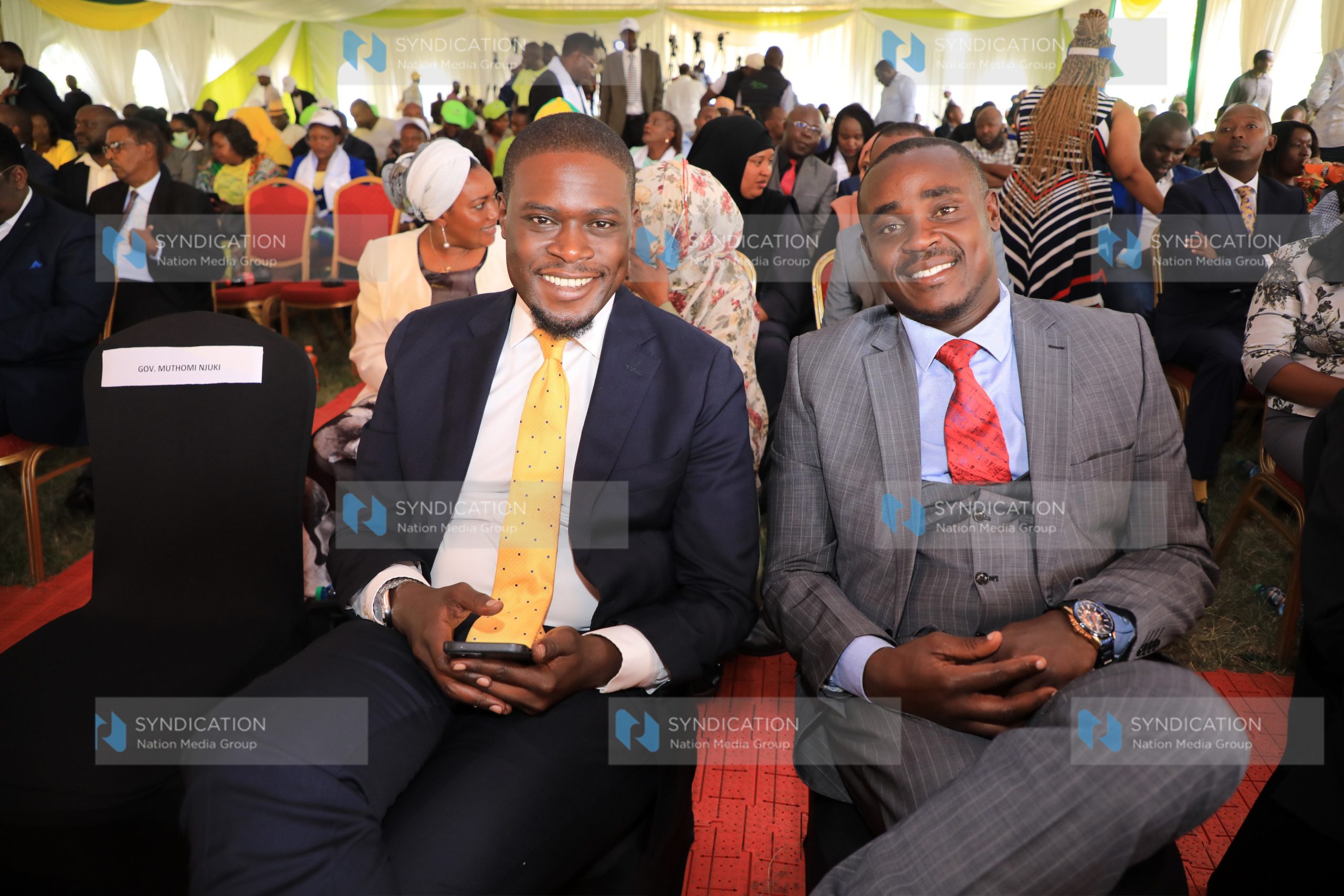 Kenya Kwanza alliance leaders Senators Johnson Sakaja and Cleophas Malala at Ngong Racecourse