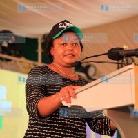 Kirinyaga Governor Anne Waiguru makes her address at the Ngong Racecourse