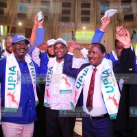 UPIA party leader Ukur Yatani together with Azimio la Umoja presidential candidate Raila Odinga and Wiper party leader Kalonzo Musyoka