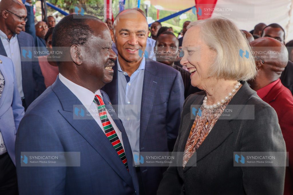 Azimio Party leader Raila Odinga engages with United States Ambassador to Kenya Meg Whitman