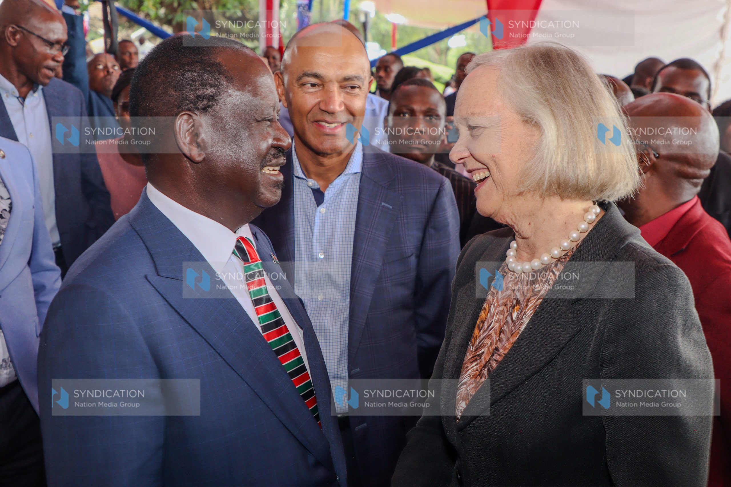 Azimio Party leader Raila Odinga engages with United States Ambassador to Kenya Meg Whitman