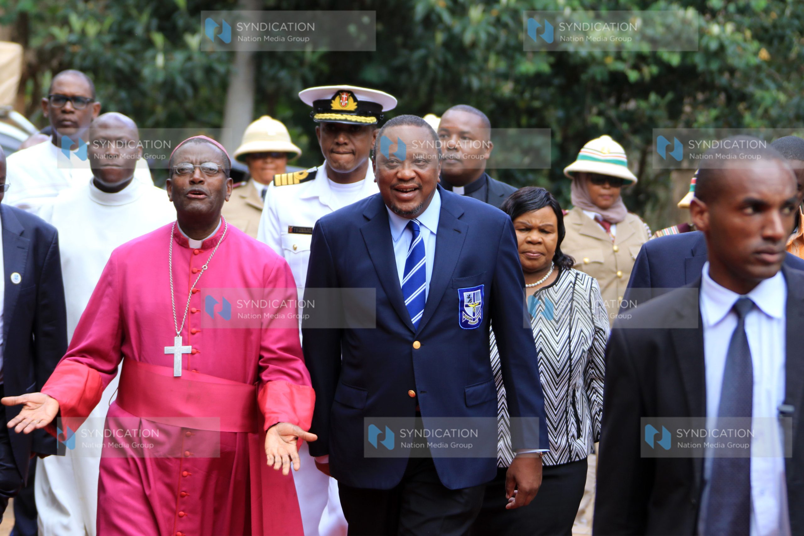 President Uhuru Kenyatta is received by Rt. Rev. David Kamau Ng’ang’a