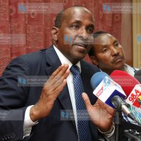 National Assembly Majority Leader Aden Duale, flanked by Kabete MP Ferdinand Waititu