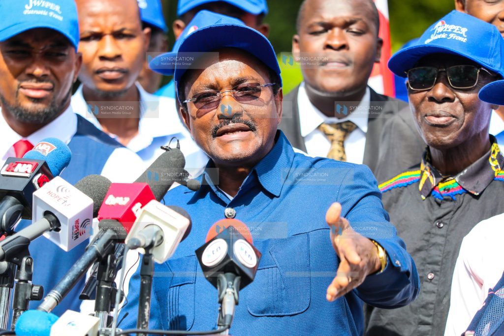 Wiper Patriotic Front Party leader Kalonzo Musyoka addresses journalists