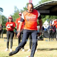 President Uhuru Kenyatta plays a penalty with Harambee Stars goalkeeper Patrick Matasi