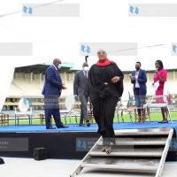 Sports Cabinet Secretary Amina Mohammed, leaves the podium after launching official Media Broadcast for World Under 20 Athletics Championship