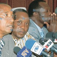From left: Mutula Kilonzo, Uhuru Kenyatta, Raphael Tuju, and Sam Ongeri address a press conference