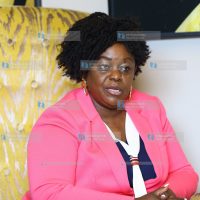 Honorable Millie Grace Akoth Odhiambo Mabona gestures during an interview