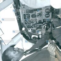 Kenya Minister for Finance Mr James Gichuru sits at the controls of the new £2,500,000 super VC-10 jet