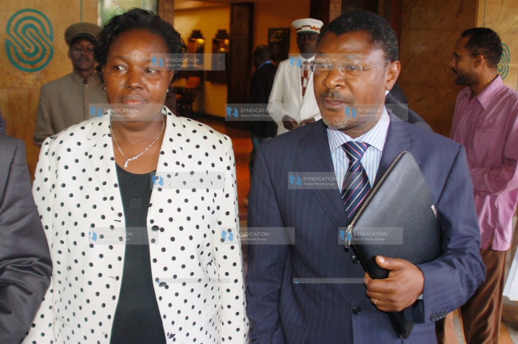 Members of the mediation talks, Sally Koskei (left) and Moses Wetangula