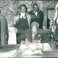 President Mzee Jomo Kenyatta signs a proclamation proroguing Parliament to allow time for the little General election