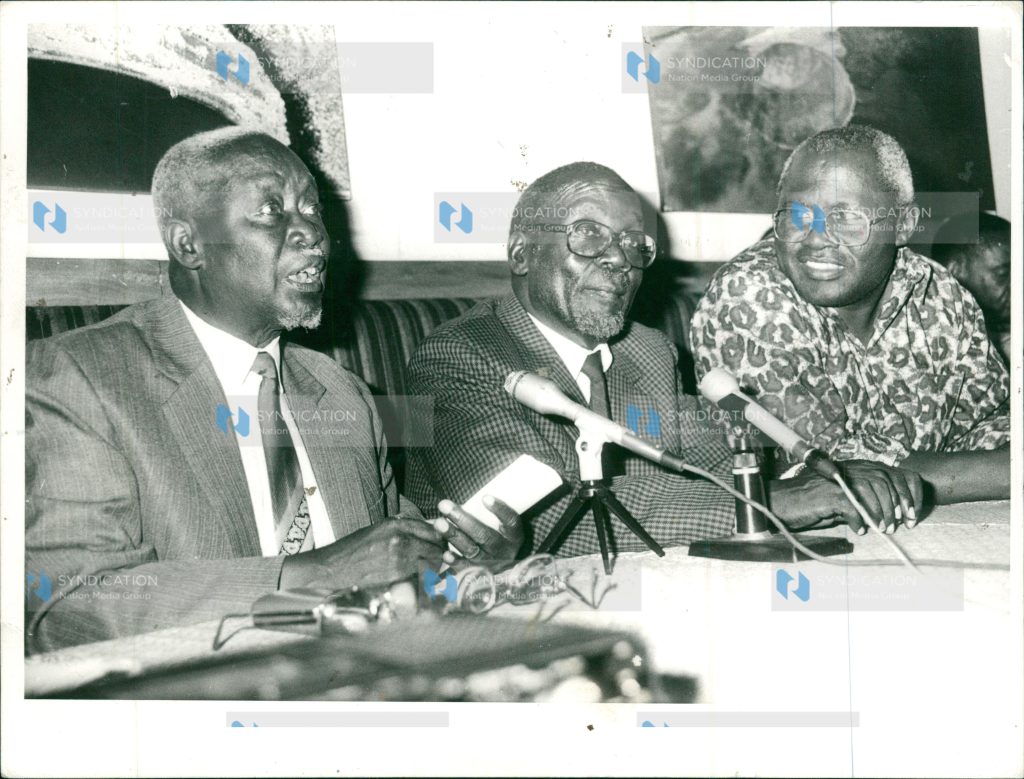 Kenya’s first Vice-President Jaramogi Oginga Odinga (left) is described as senile, politically bankrupt and desperate