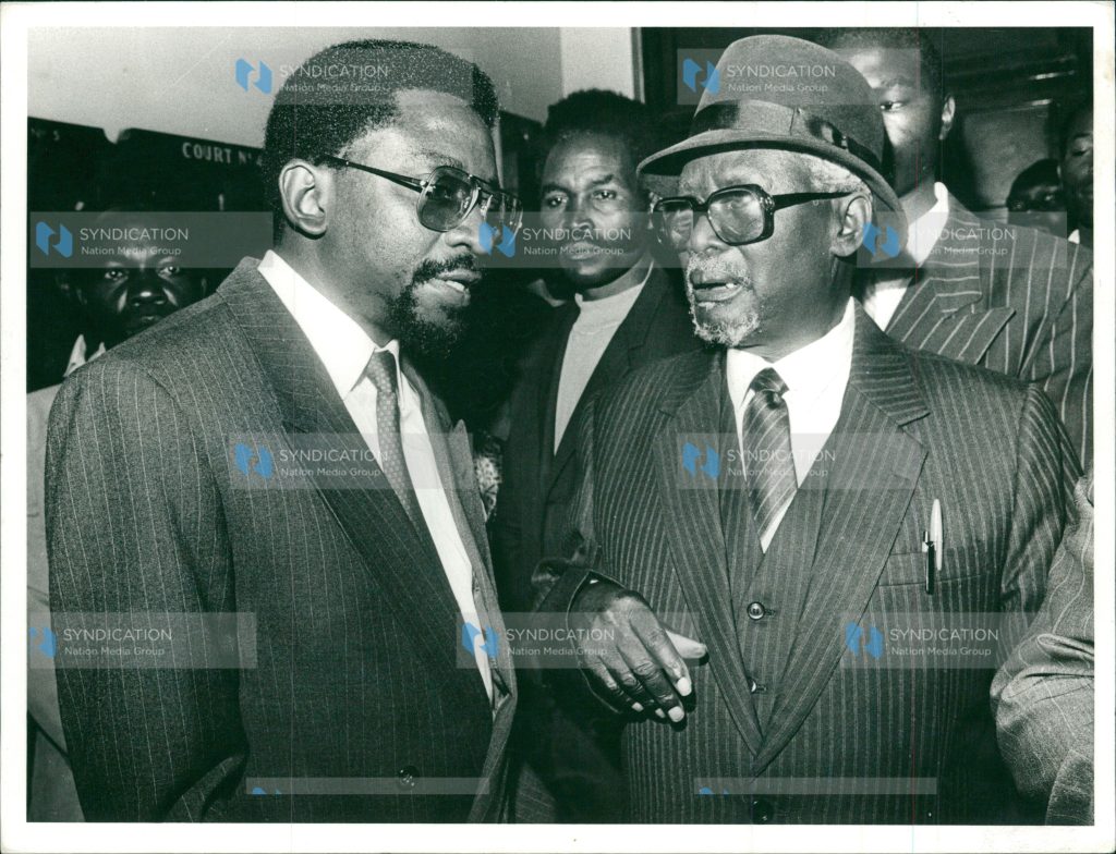 The High Court rejects Jaramogi Oginga Odinga's (right) application to have his proposed National Democratic Party (NDP) registered