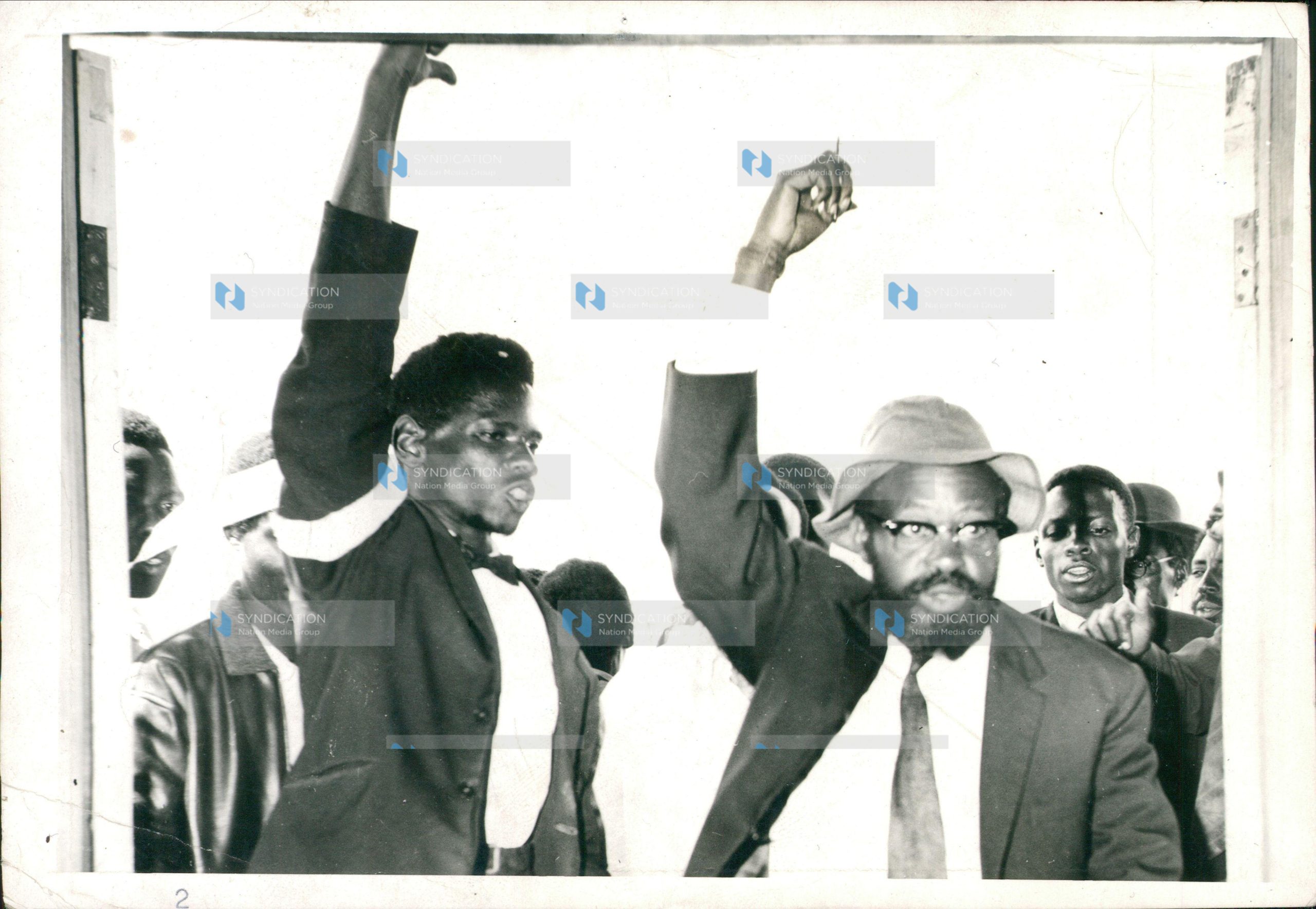 Kenya People’s Union (KPU) Deputy Leader Bildad Mwaganu Kaggia (right) is sentenced to 12 months imprisonment.