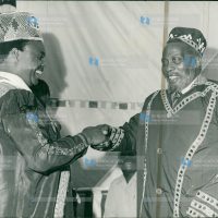 President Jomo Kenyatta (right) gowned as an Akamba Elder
