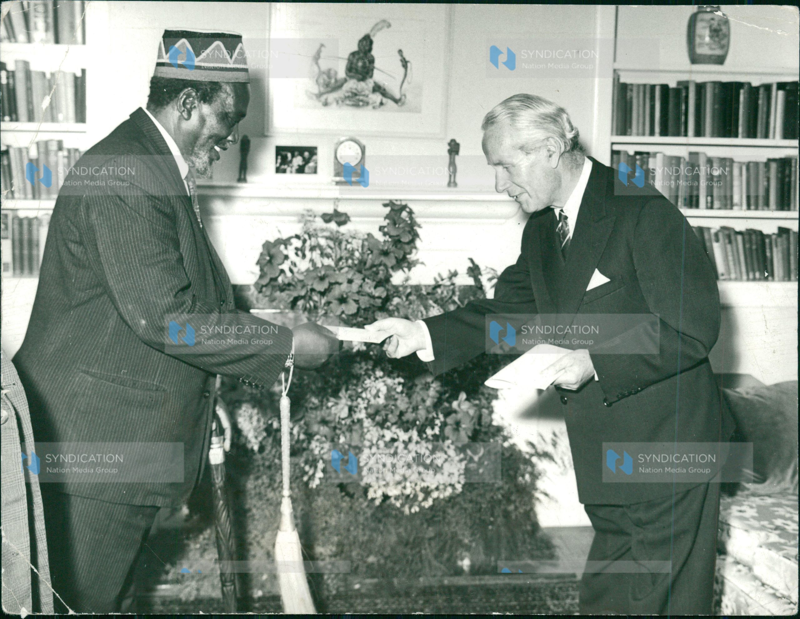 British High Commissioner to Kenya, Mr. Malcom MacDonald (right) presenting his credentials president Jomo Kenyatta at State House. 