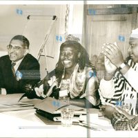 Prof Wangari Maathai and human rights activist Maina Kiai during a workshop on gender issues and the Constitution